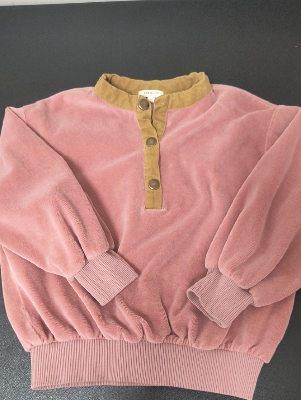 Marlow Kids' Pink Velour Pullover Hoodie with Contrast Collar